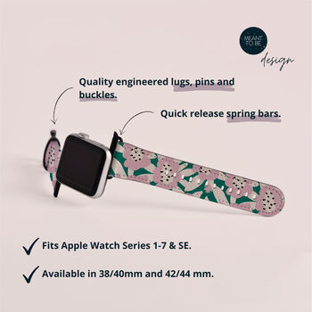 Pink And Green Flowers Vegan Leather Apple Watch Band, 5 of 6