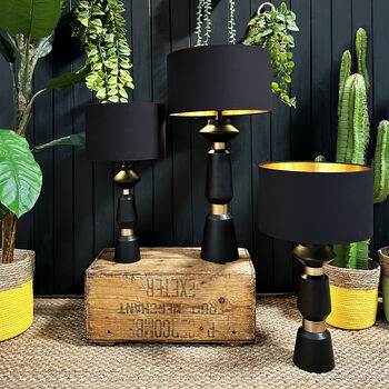 Jet Black Cotton Lampshades With Copper Or Gold Lining, 5 of 12