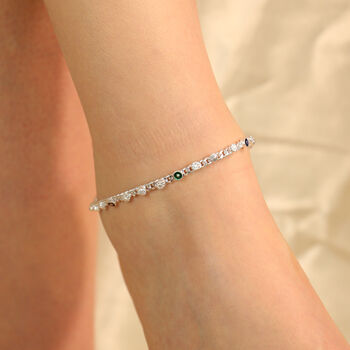 Silver Plated Link Chain Braid Evil Eye Payal Anklet, 2 of 5