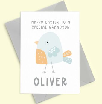 Grandson Personalised Chick Happy Easter Card, 2 of 3