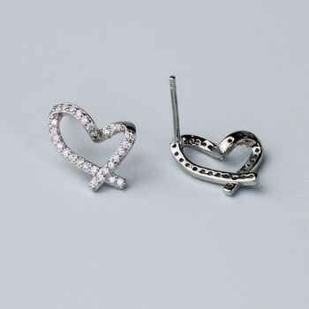 Sterling Silver Sparkly Heart Stud Earrings, 5 of 7