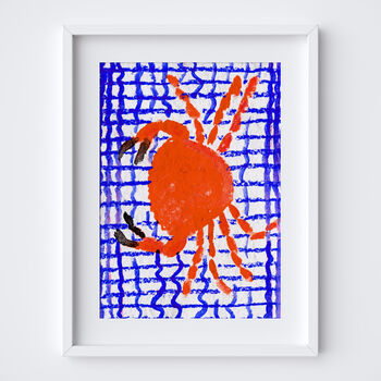 Crab On Blue Tablecloth Seafood Illustration Kitchen Poster, 12 of 12