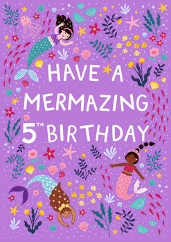 Mermaid Birthday Card, Girls 5th Birthday Card, 3 of 3