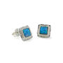 Sterling Silver Square Blue Fire Opal Stud Earrings, thumbnail 1 of 2