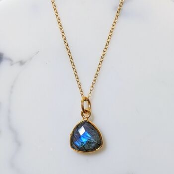 Tri Cushion Labradorite Gold Plated Necklace, 2 of 6