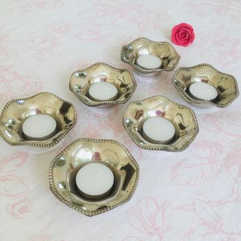 Set Of Six Antique Silver Tealight Candle Holders, 2 of 12