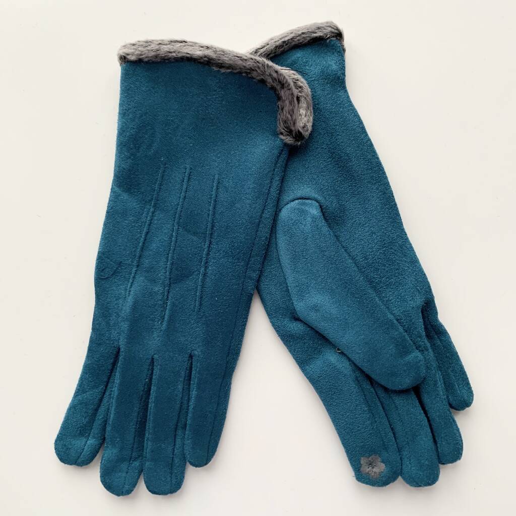 super soft suede effect gloves with trim by french grey interiors