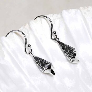 Sterling Silver Spiral Shell Dangly Earrings, 3 of 7