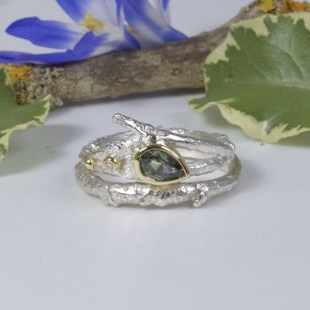 White Sapphire And Diamond Elvish Twig Engagement Ring, 5 of 8