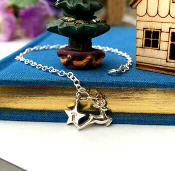 Personalised Sterling Silver Reindeer And Initial Star Bracelet, 6 of 11