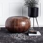 Round Antique Brown Leather Pouf, thumbnail 1 of 1