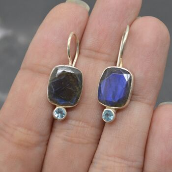 Labradorite Blue Topaz Earrings: Sterling Silver Drop, 7 of 8