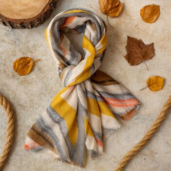 Abstract Mustard Stripes Print Scarf, 3 of 6