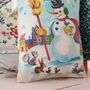 Vintage Christmas Snowman Illustration Fabric Pillow, thumbnail 4 of 6