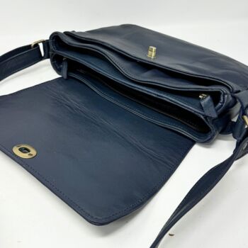 Multi Compartment Womens Leather Handbag Shoulder Bag In Navy Blue, 7 of 8