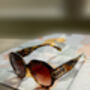 Tortoise Shell Circle Arm Detail Oversize Sunglasses, thumbnail 2 of 7