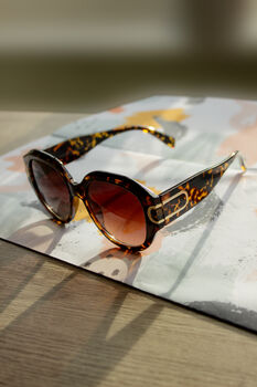 Tortoise Shell Circle Arm Detail Oversize Sunglasses, 2 of 7