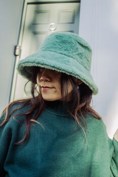 Sage Green Fluffy Bucket Hat, 2 of 6