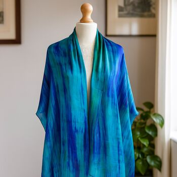 100% Mulberry Silk Scarf, Turquoise And Peacock Blue, 2 of 10