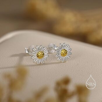 Sterling Silver Little Sunflower Flower Stud Earrings, 4 of 12