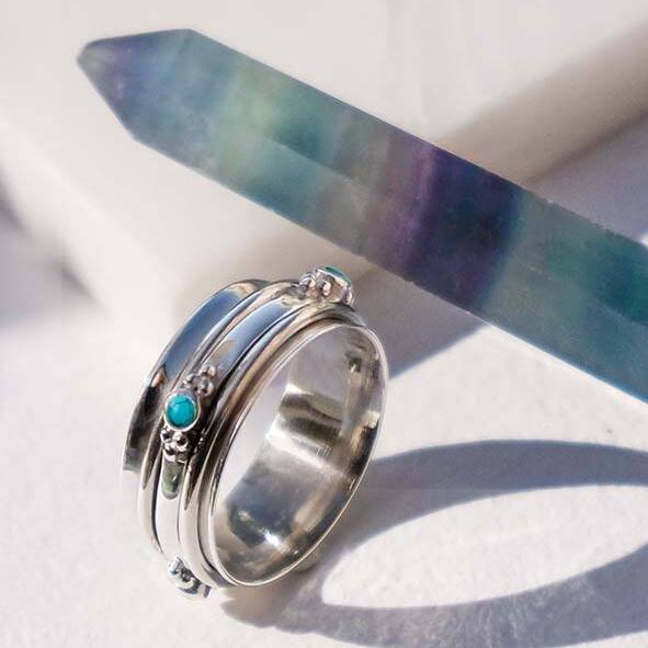 Rajalita Love Turquoise Silver Spinning Ring, 1 of 12