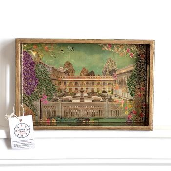 Luxury Wood Lacquer Coated Serving Tray, Indian Printed Serveware, 9 of 12