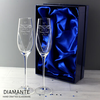Engraved Crystal Champagne Flutes Handmade, 2 of 8