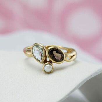Smoky Quartz, Green Amethyst And Pearl Ring, 4 of 10
