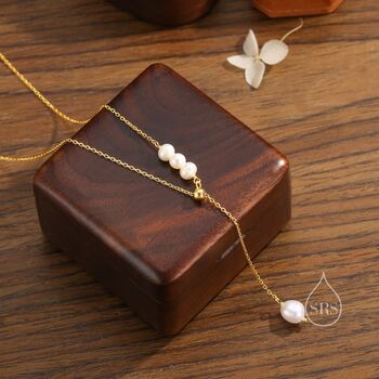 Sterling Silver Natural Freshwater Pearl Lariat Necklace, 2 of 10