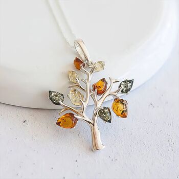 Personalised Sterling Silver Tree Of Life Pendant With Amber, 5 of 10