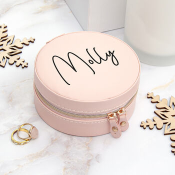 Personalised Blush Pink Round Jewellery Case, 6 of 6