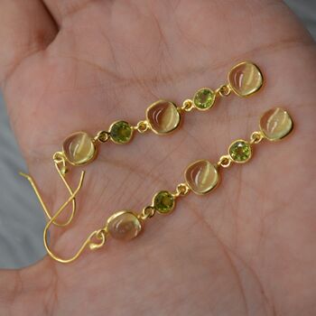 Lemon Quartz, Peridot Gold Earrings: August Birthstone, 4 of 4