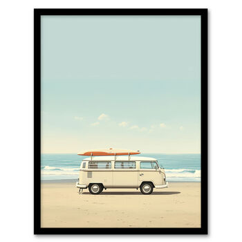 Gone Surfing Camper Calm Beach Cream Wall Art Print, 5 of 6