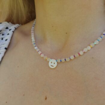 Rainbow Gemstone Mother Of Pearl Smiley Face Necklace, 6 of 7