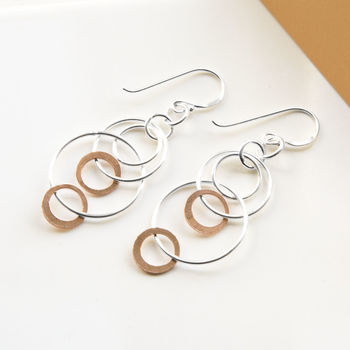 Silver And Rose Gold Swinging Circles Dangly Earrings, 2 of 4