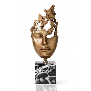 Abstract Face Sculpture Yellow Gold Decorative Bust, 6 of 7