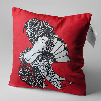 Red Cushion Cover With A Japanese Woman, 3 of 7