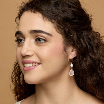 Gold Vermeil Pearl And Rose Quartz Drop Earrings, 3 of 5
