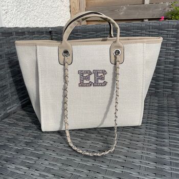 Personalised Stone Large Chain Initial Tote Shoulder Bag, 8 of 11