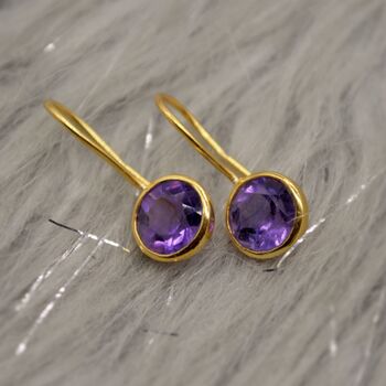 Purple Amethyst Gold Earrings, 2 of 6