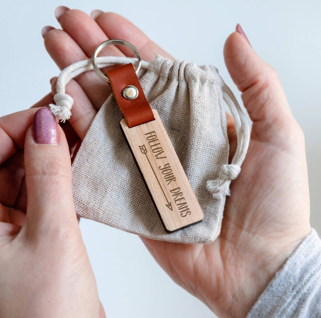 Image of Engraved Wooden 'Follow Your Heart / Dreams' Keyring