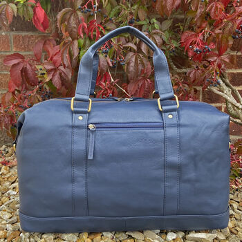 Navy Blue Soft Leather Travel Bag, Holdall, Flight Bag, 3 of 6