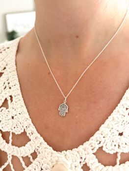 Sterling Silver Hamsa Hand Pendant Necklace, 4 of 6