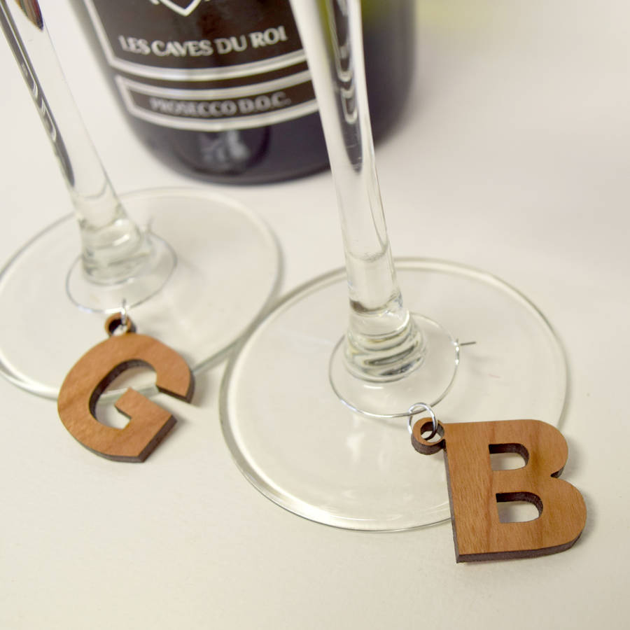 five christmas initial letter wine glass charms by hickory dickory