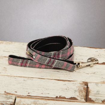 The Winchester Grey And Pink Woolen Checked Dog Lead, 2 of 3