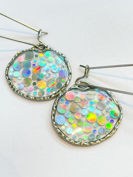 Small Disco Earrings With Silver Sparkles, 5 of 10
