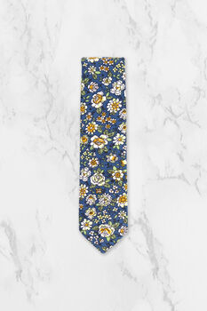 Wedding 100% Cotton Floral Print Tie In Blue And Yellow, 4 of 9