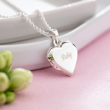 Engraved Sterling Silver Heart Locket Necklace, 2 of 7