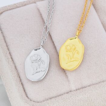 Poppy Flower Oval Pendant Necklace In Sterling Silver, 5 of 10