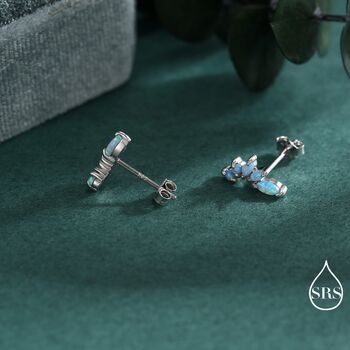 Sterling Silver Blue Opal Marquise Cluster Stud Earrings, 4 of 12